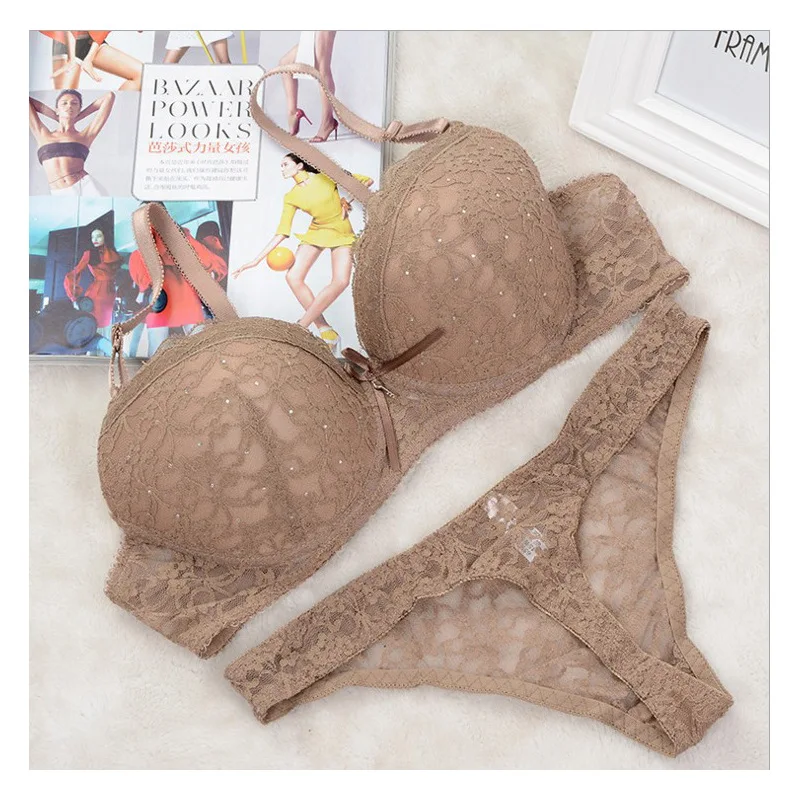 Luxury Sexy Thong France Embroidered Lace Bra Sets For Women Push Up Bra And Panty Set Underwear Sets