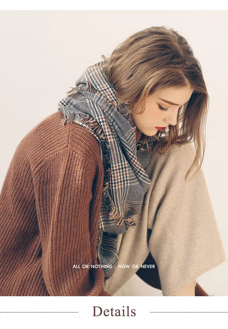 Designer Plaid Frauen Schal Wolle Hahnentritt Warme Lambwool Herbst Winter Schals schals luxus marke neck bandana pashmina Warps – Detail 12