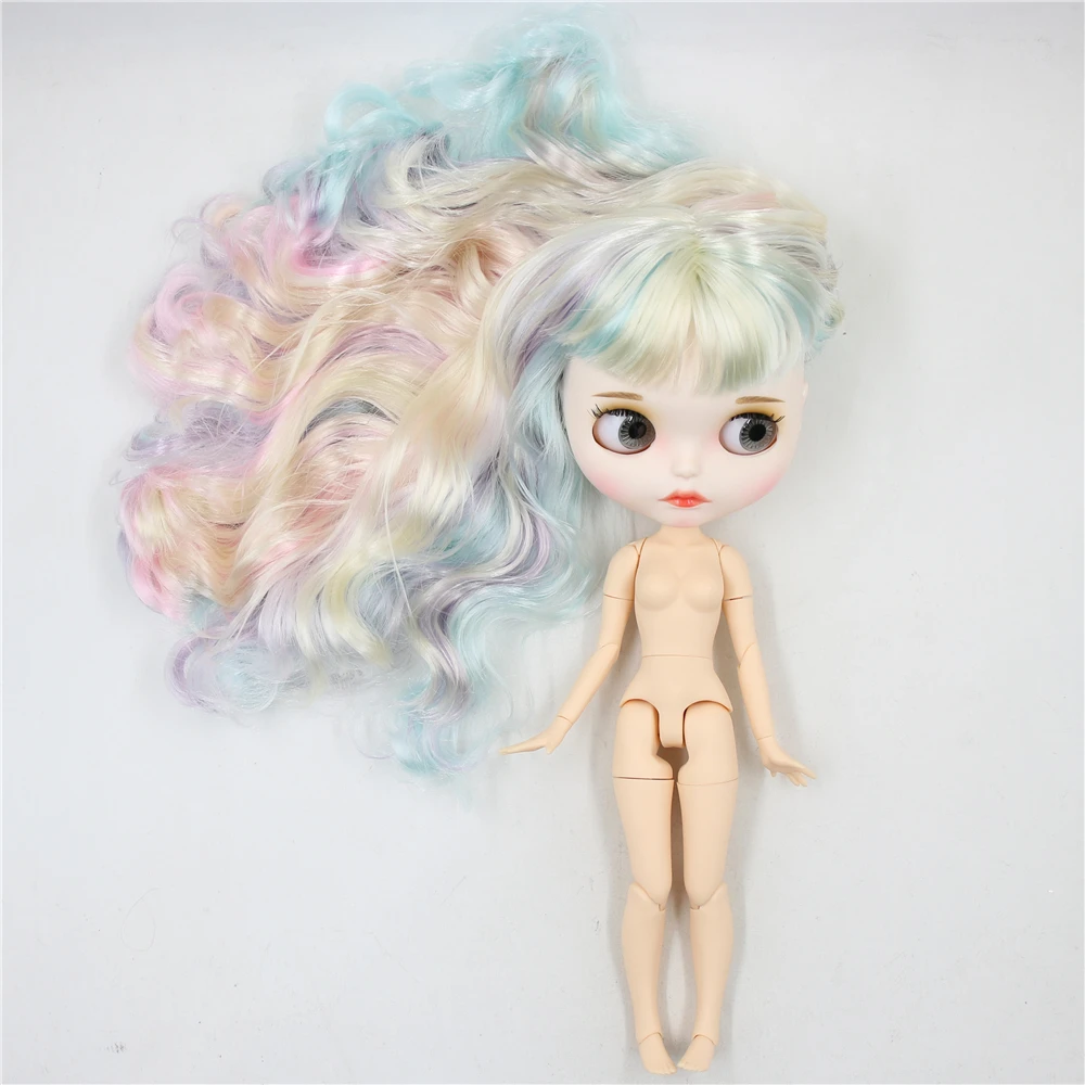 ICY DBS Blyth doll 1/6 bjd joint body dark skin shiny face blue hair white skin matte face Multi-colored hair 30CM toy anime