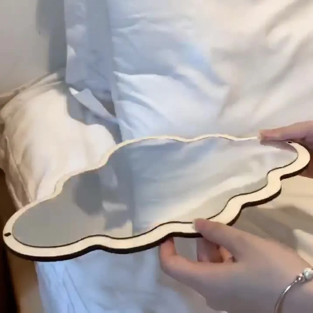 Cloud-shaped Mirror Wooden Frame Acrylic Makeup Mirror Irregular Cloud Shape Decorative Mirror Cosmetic Beauty Wall Room Decor