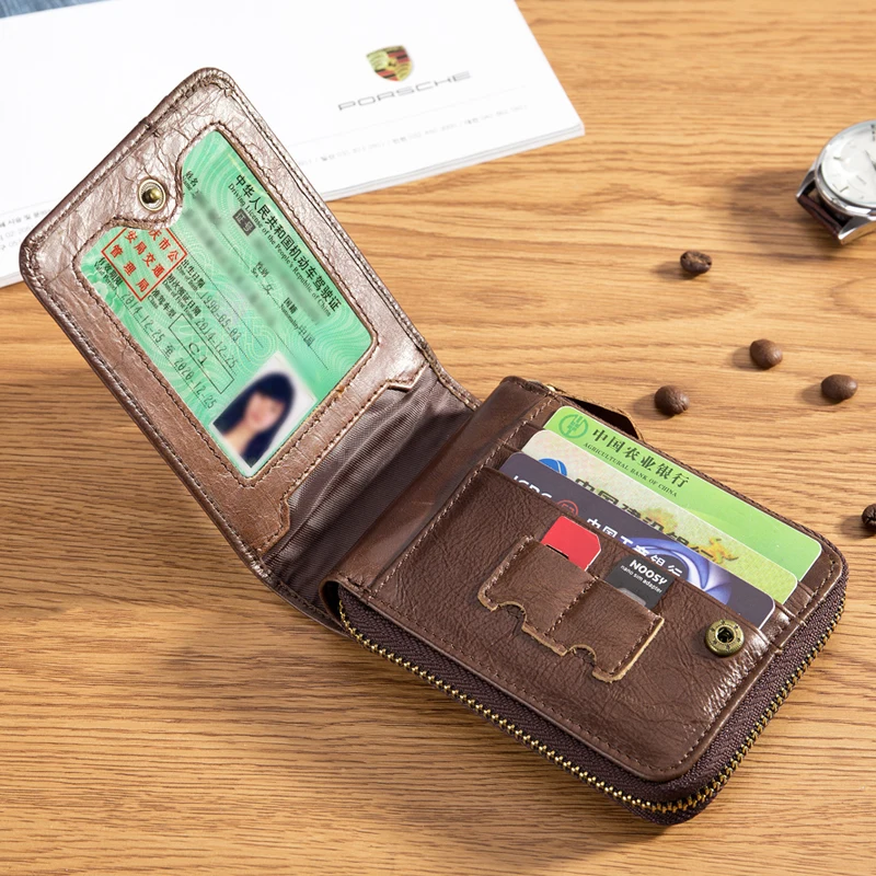 Brand Genuine Leather Men Wallets Short Coin Purse Small Retro Wallet Cowhide Leather Card Holder Pocket Purse Men Wallets