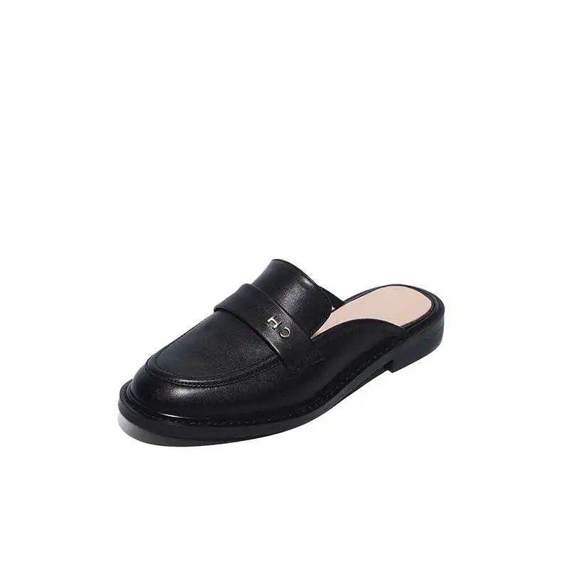 Lenkisen di grandi dimensioni in pelle di mucca punta tonda tacco basso moda arcobaleno muli Slip on Slingback estate marca donne pantofole esterne