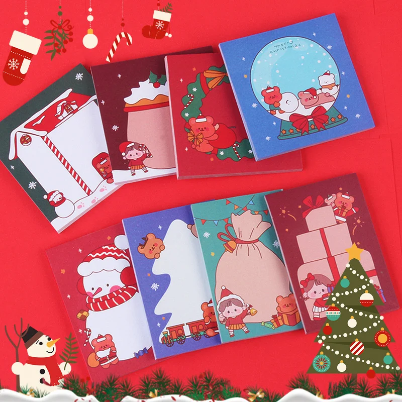 Ellen Brook 1 PCS Sticker Cute Kawaii Cartoon Christmas Sticky Notes Adhesive Notepad Memo Pad Office Supplies School Stationery