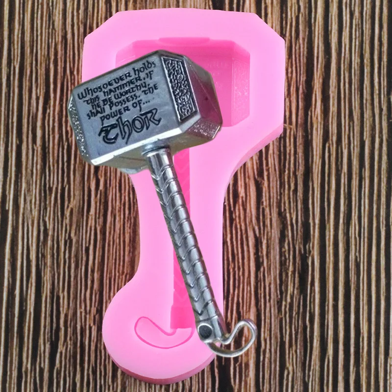 3D Thor Hammer Silicone Cupcake Topper Fondant Baby Birthday Cake Decorating Tools Polymer Clay Candy Chocolate Gumpaste Moulds