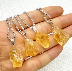 Natural Stone Yellow Crystal Black Tourmaline Repair Ore Can Be Used Charm Citrine Pendant For DIY Jewelry Making Necklace 1pc