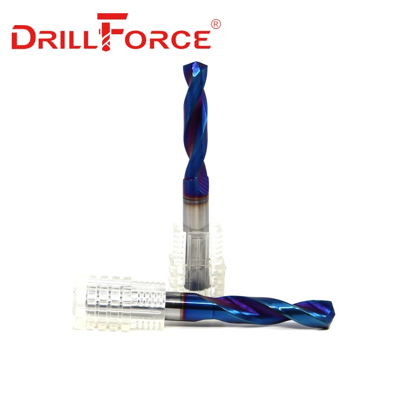 Drillforce 1PC 3mm-16mm HRC65 Solid Carbide Drill Bits, Inner Through Coolant Hole 5D Nano Blue Spiral Flute Twist CNC Drill Bit