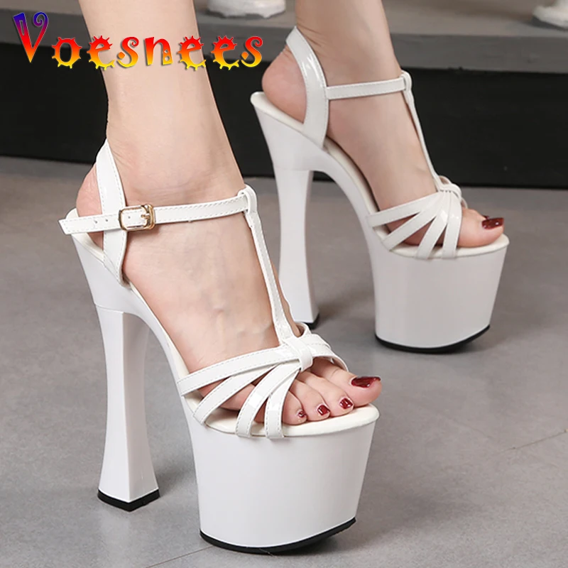 18CM Super High Heels Chunky Heel Summer New Buckle Strap Platform Sexy Party Women Shoes Nightclub Stripper Walk Show Sandals