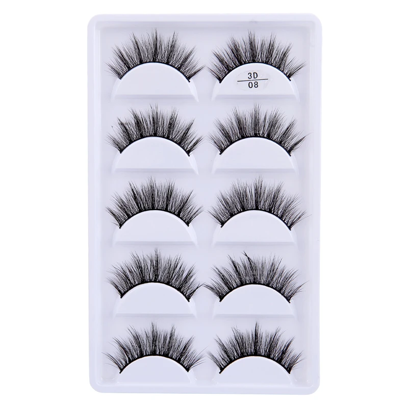 5 Pairs 3D False Eyelashes Imitation Mink Hair Natural Long Soft Wispies Fluffies Series Black Eyelashes Handmade Cruelty Free