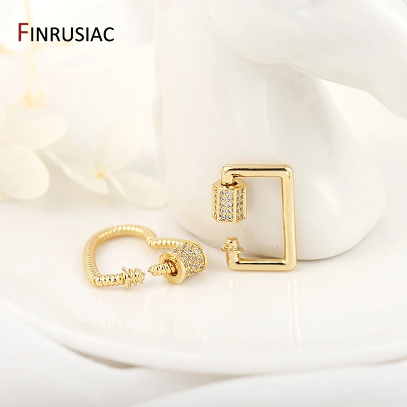 14K Gold Plated Jewellery Making Clasps, Love Heart /Rectangular /Ellipse Screw Buckles Pendant DIY Jewelry Making Accessories