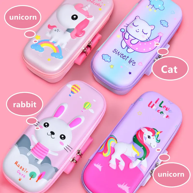 3D EVA pen case Password lock pencil case cute stationery box Cartoon animal pencil box student pen bag kid School supplies gift