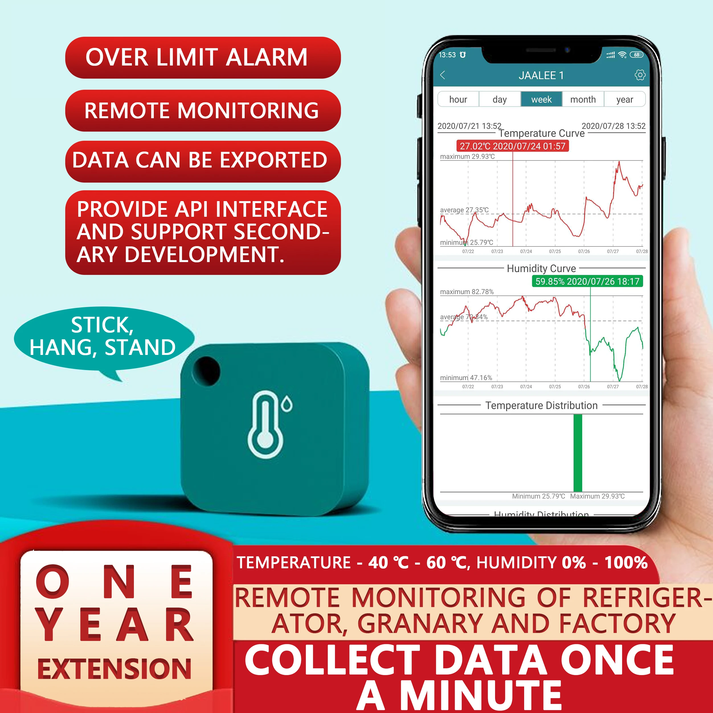 Jaalee-termómetro wifi/higrómetro, registradores de datos de temperatura y humedad, Monitor remoto inteligente para iPhone/Android