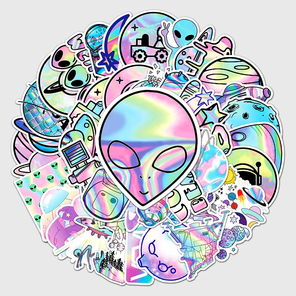 10/30/50PCS Laser Aliens Outer Space Universe Planet Cartoon Stickers DIY Laptop Luggage Skateboard Graffiti Decals Sticker