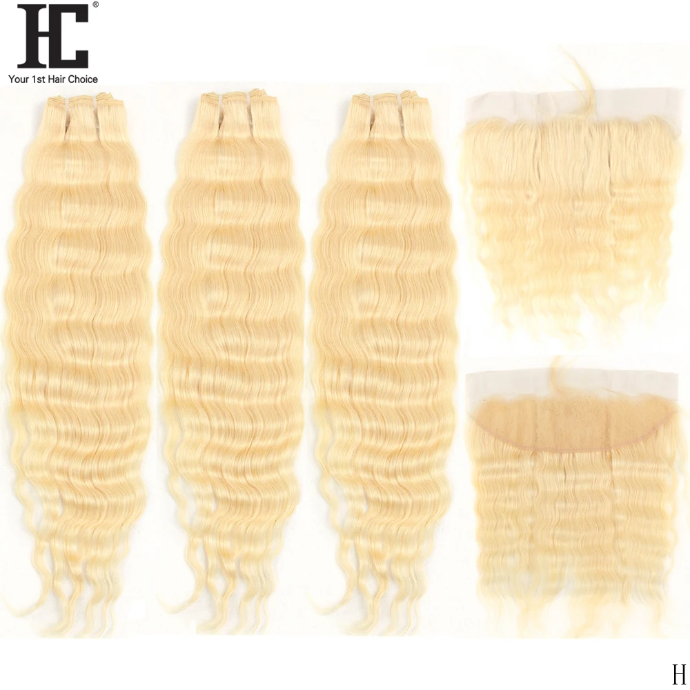 613 Blonde Bundles With Frontal Brazilian Deep Wave Bundles With Frontal 613 Human Hair Weave Bundles With Frontal Remy Hair HC