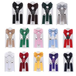 Kids Elastic Suspenders Bow Tie set Matching Tuxedo Suit Unisex Boy Girl Bowtie Wedding Costume Adjustable Y-Back Brace Belt