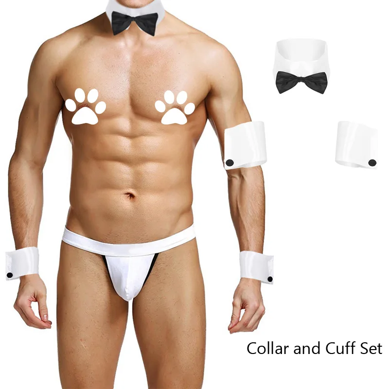 Mens Adults 3Pcs Dancer Costume Accessories 1Collar and 2 Cuffs Set for Halloween Single Parties for Role Play or Self-enjoyment