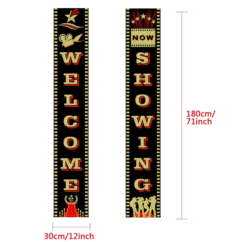 Movie Night Banner Porch Banner for Hollywood Theme Supplies Birthday Favors Film Party Decorations