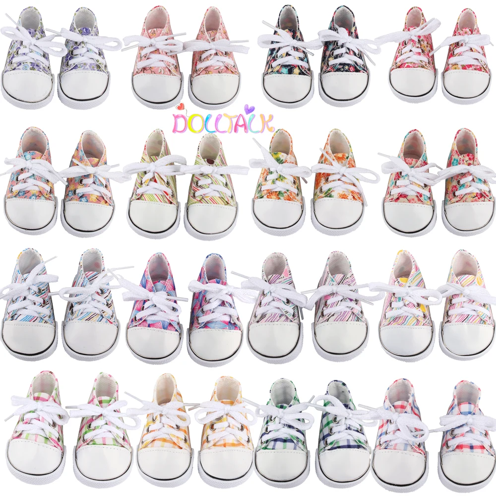 16 Styles 7 cm  Canvas Doll Shoes Clothes Accessories Sneakers For 43cm Baby New Born Reborn And 18 Inch Amerian Doll Girl Toy