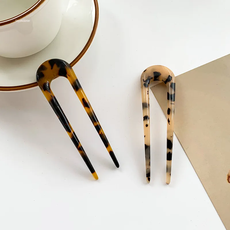 Japan Hairpin Women Hair Sticks Simplicity Elegant U-shaped Leopard Print Hair Sticks Hairpins Girls Hair Clips Hair Accessories