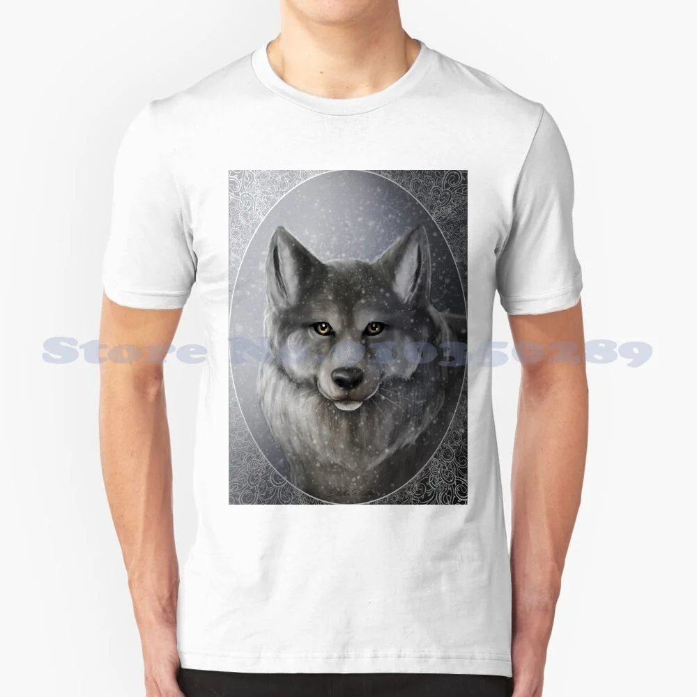 Loup 100% Cotton T-Shirt Rbcardchallenge Loup Yeux Animal Concours Cartedevoeux Neige Hiver No?L Portrait Nature