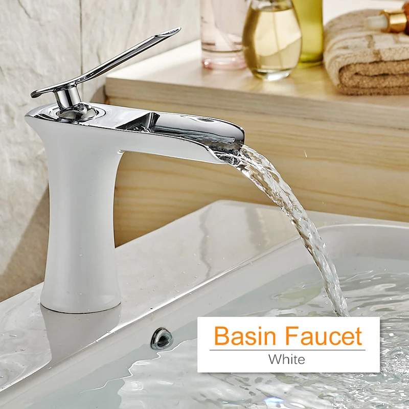 Imagem -02 - Rovogo Único Punho Banheiro Vanity Sink Faucet Cachoeira Deck Monte Branco Lavatório Torneiras Misturador Quente e Fria Guindaste de Bronze