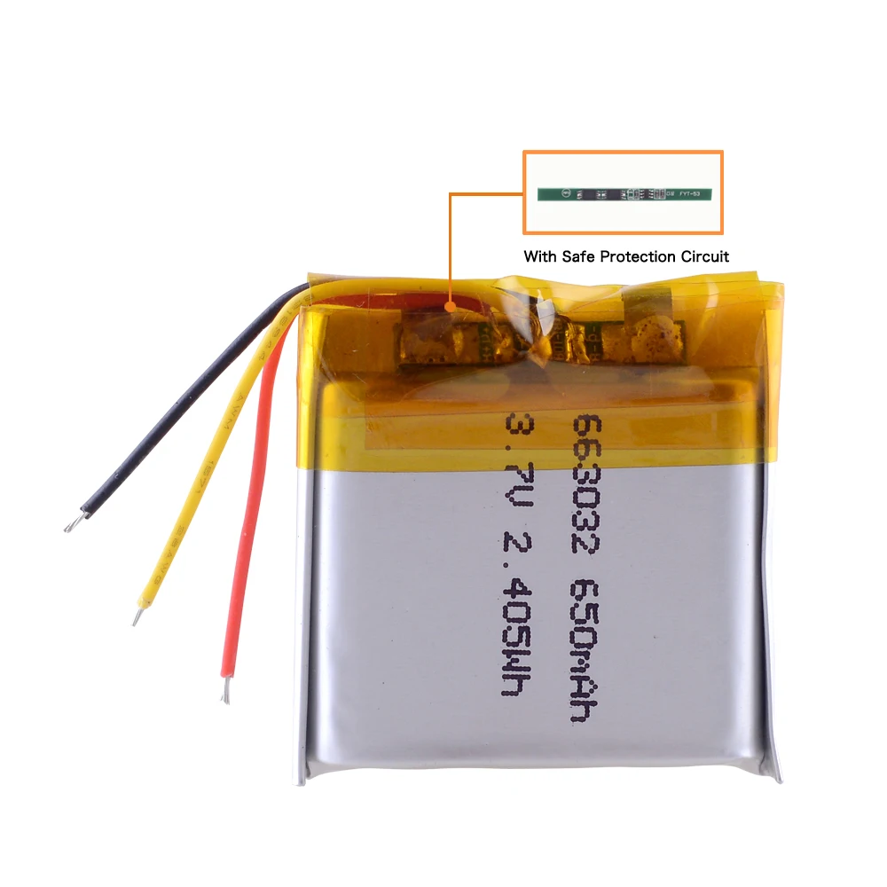 650mAh 663032 3.7V Lithium Li-ion Polymer Battery for car DVR Registrar recorder TPMS plowed MP3 player