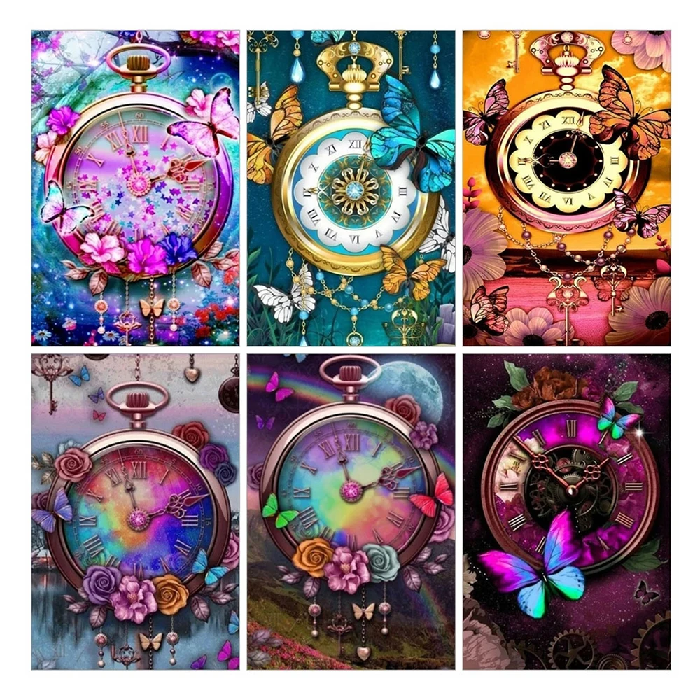 Diy 5d Full Diamond Painting Embroidery Square Round Drill Butterfly Clock Microphone Mosaic Cross Stitch Decorative Art Hobby