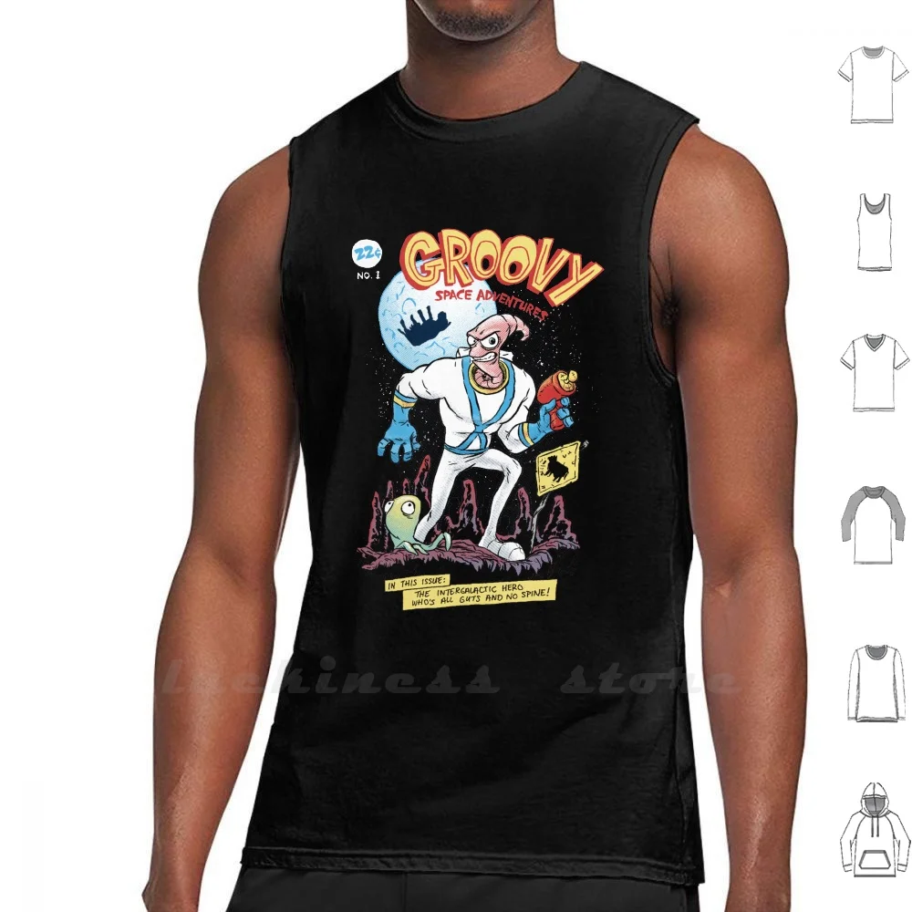 Groovy Space Adventures Vest Tank Top Cotton Sleeveless Earthworm Jim Super Intendo Groovy Sci Fi