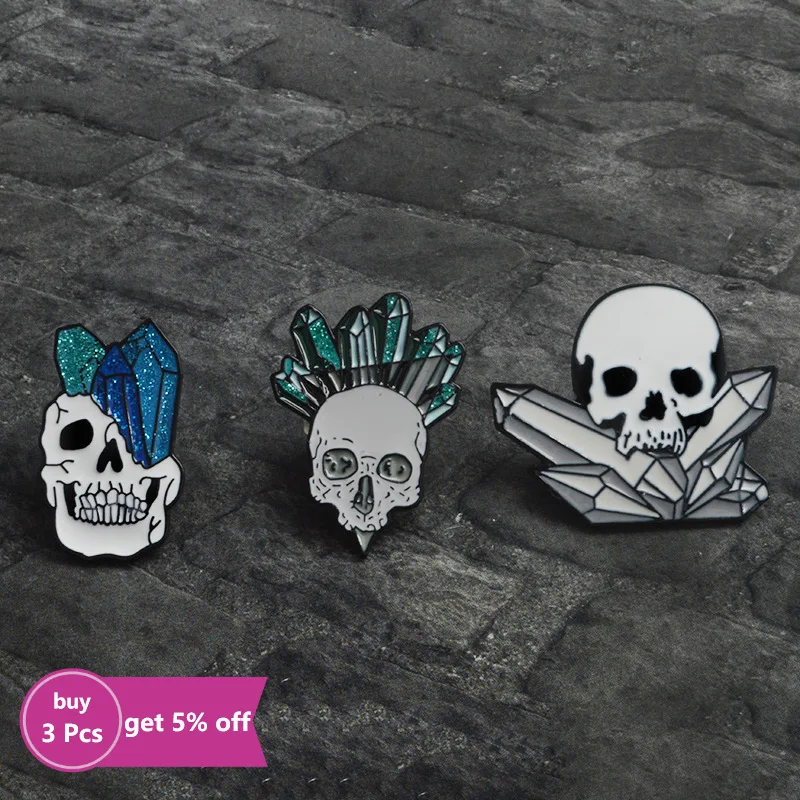 Insignia de Calavera de Cristal de la serie Punk, ropa, bolsos Vaqueros, Pin de solapa, broche de joyería de Halloween, regalos de joyería para Fans, amigos, venta al por mayor