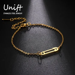 Unift Stainless Steel Pin Bracelet for Women Gold Color Paper Clip Safety Pin Link Chain Trendy Minimalist Jewelry Accessories