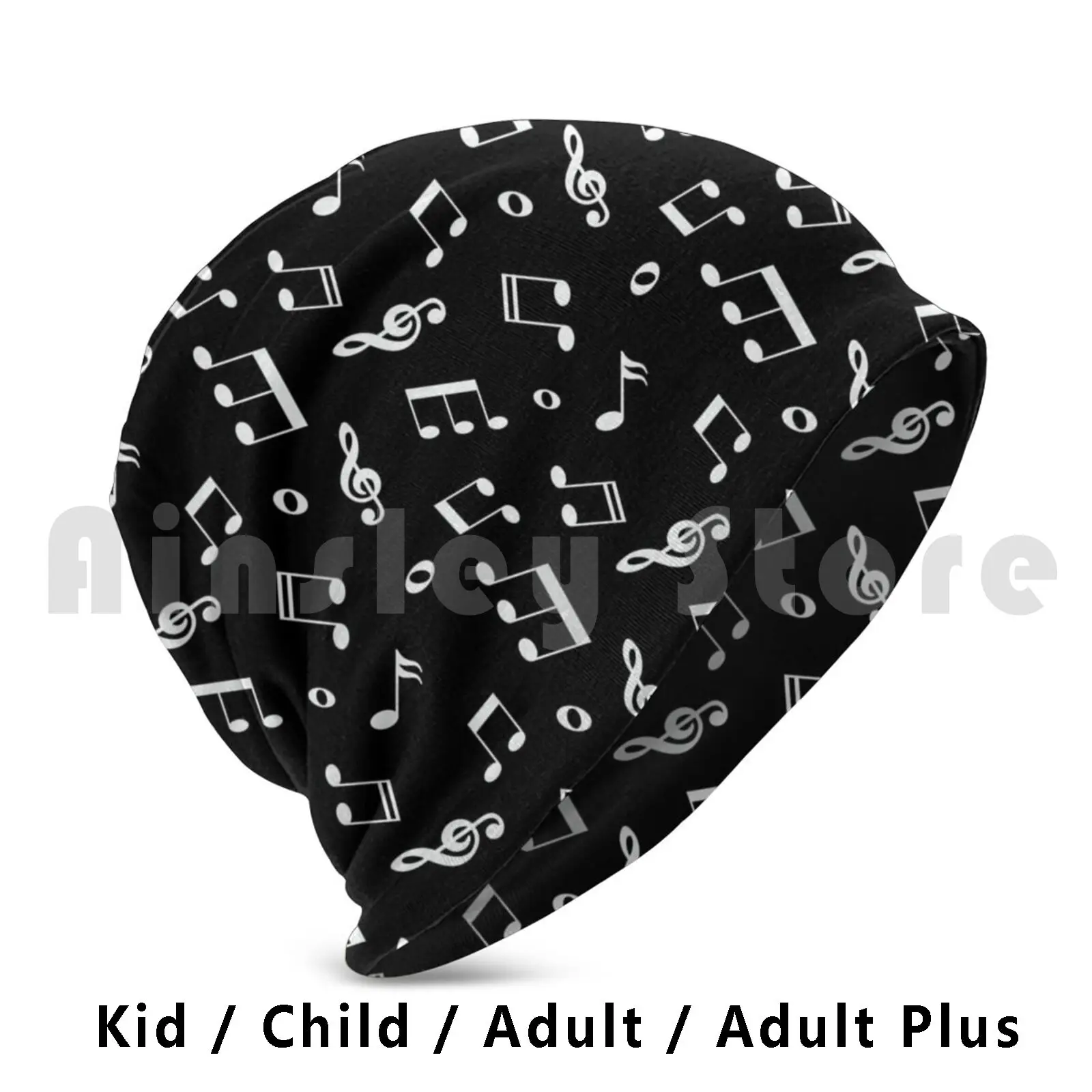 Music Notes On Black Beanie Hedging Cap DIY Print Cushion Music Notes Black Musical Instruments Music Grad Music Teacher Music