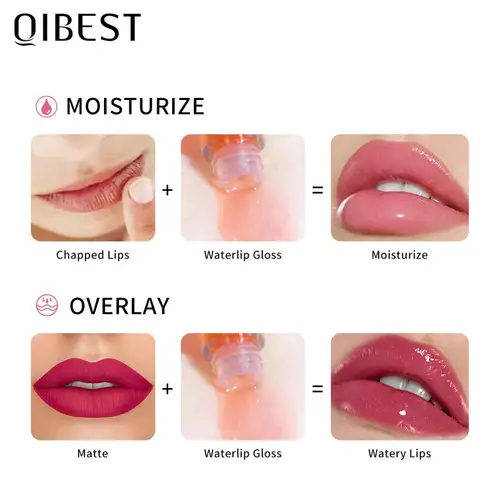 Imagen 2 del producto QIBEST Hidratante Plumper Brillo de labios Base de brillo de labios transparente de larga duración Lustre acuoso Tinte de labios brillante Maquillaje de labios a prueba de agua