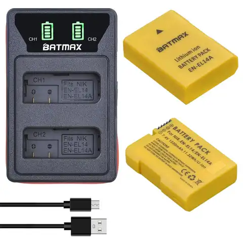 2x 1530mAh EN-EL14 EN EL14 EN-EL14a Battery + Dual LCD Dual Charger for Nikon P7800,P7100,D3400,D5500,D5300,D5200,D3200,MH-24