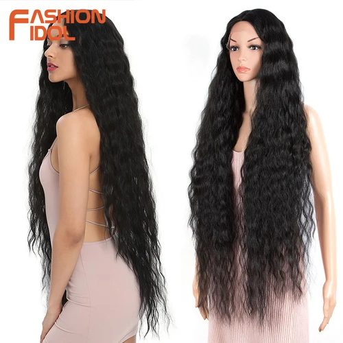 Imagen 1 del producto FASHION IDOL-peluca con malla frontal ondulada para mujer, pelo sintético de 42 "", Rubio degradado, ondulado con agua, pelo largo y rizado, Cosplay