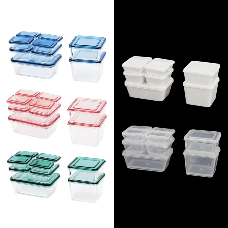 

2024 New 9 Pcs 1:12 Dollhouse Accessories Mini Plastic Fresh-keeping Box with Lid Miniature Food Storage Container for Case