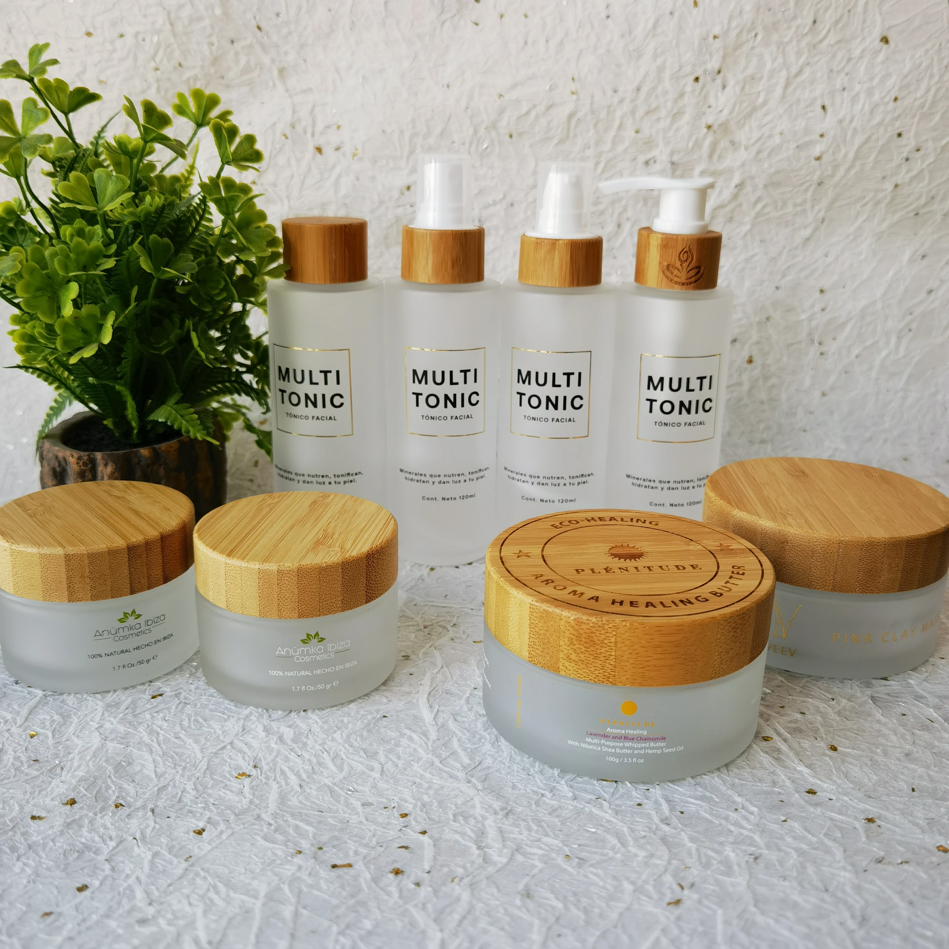 

Shipping Free 5PCS Empty Skin Care Cream Jar Packaging Glass Bottle With Bamboo Lid Cap Cosmetic Lotion Container