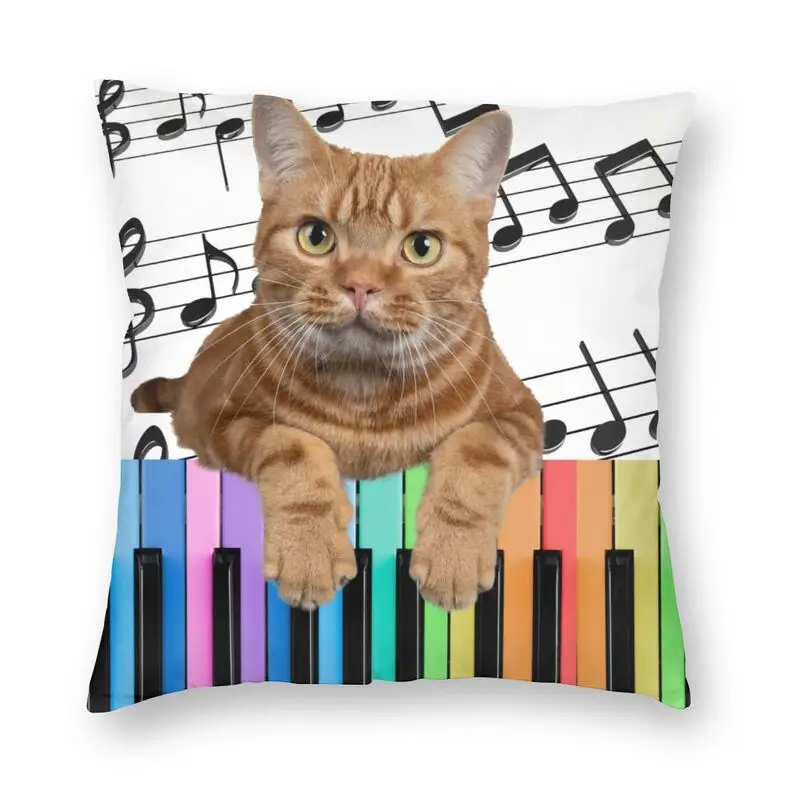 Tabby-funda de cojín cuadrada para sofá y sala de estar, cubierta de cojín con diseño de gato que toca el Piano, color naranja, 40x40