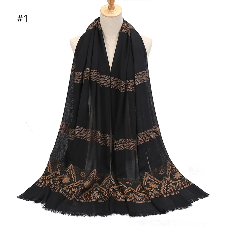 New black viscose jacquard weave tassles Soft cotton scarf lady wraps Islamic bandana Muslim hijab Long muffler