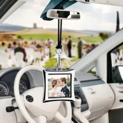 Creative car pendant metal photo frame for photo of baby pet lover and family Auto Ornament Interior Rear View Mirror Decoration