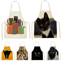 Cartoon Cute Cat Black Printed Sleeveless Apron Kitchen Pinafore Women'S Home Cooking Baking Waist Bib Antifouling Anti-Greasy