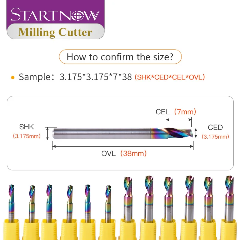 Startnow 5 pcs/lot dlc fresas de revestimento para uma flauta de alumínio em espiral bits end mill gravura cnc router gravura bit