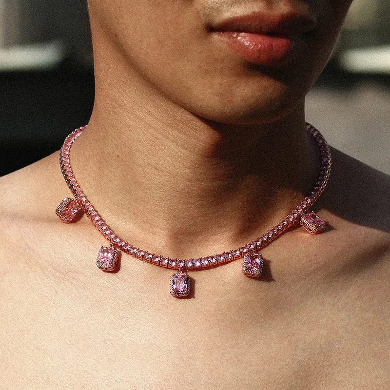 

Ожерелье-цепочка для тенниса в стиле хип-хоп Iced Out, 1 ряд, розовая цепочка с камнем CZ, колье-чокеры для женщин и мужчин, ювелирные изделия в стиле рэпер