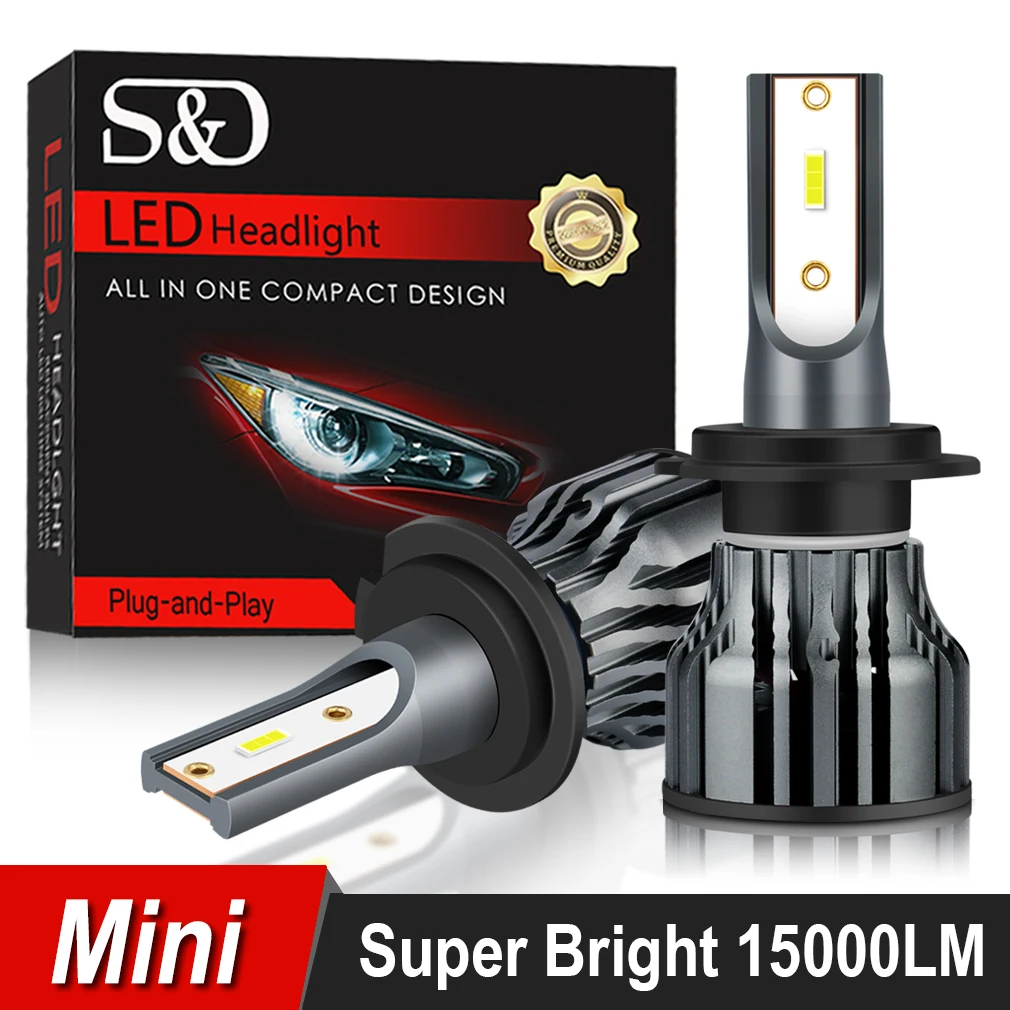 2Pcs Mini Car LED H4 H7 H1 H3 H8 H11 H9 HB3 9005 HB4 9006 Hir2 9012 LED Headlights Bulb 12V 15000LM 6000K Headlamp