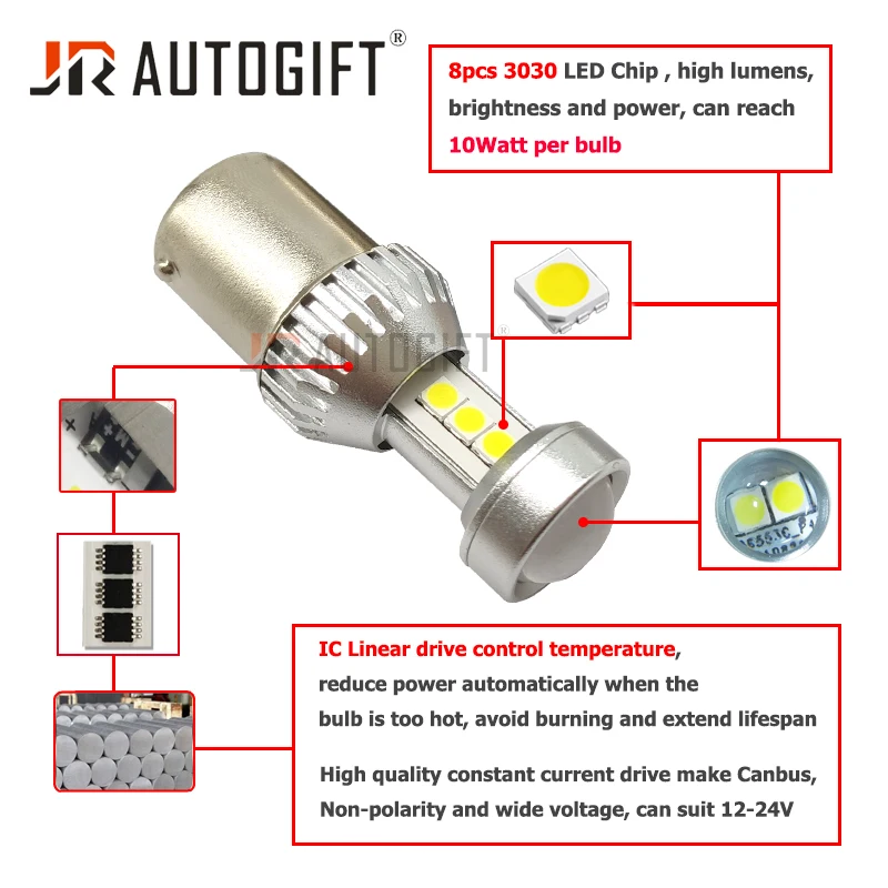 10x P21W LED Bulb 10 Watt BA15S LED P21/5W 1157 BAY15D 7440 7443 Turn Signal Light DRL 12V 24V Amber White Super Bright 3030 SMD