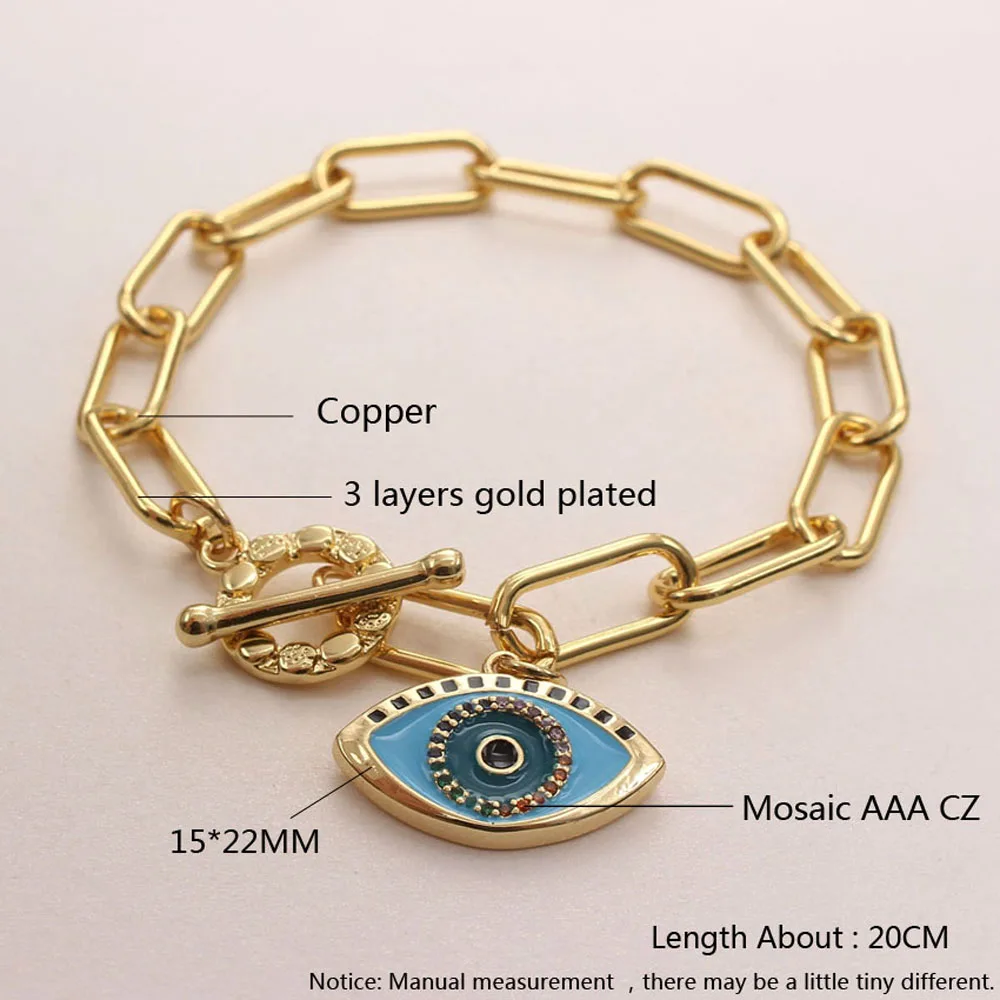 MHS.SUN 1PC Lucky Eye Pendant Bracelets Charm AAA Zircon Jewelry For Women Chunky Chain Bangles Men Hiphop Bangles Party Gifts