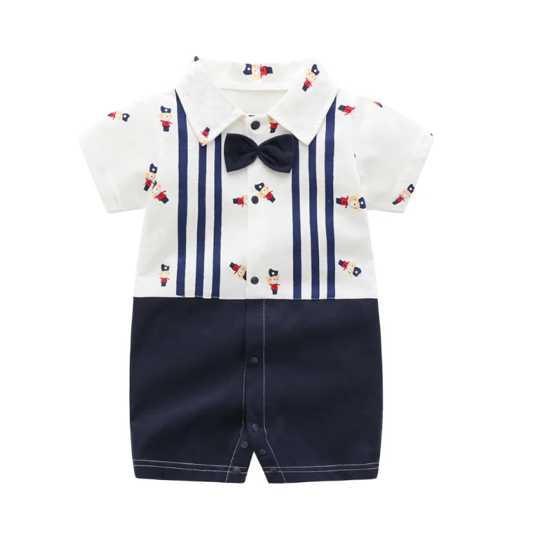 Newborn Baby Romper 2024 Summer Short Sleeves Bowtie Style Baby Clothes Little Gentle Man Baby Boy Jumpsuits