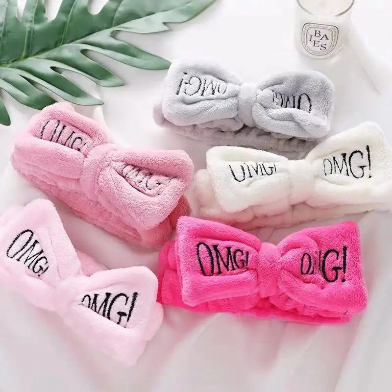 2020 New OMG Letter Coral Fleece Wash Face Bow Hairbands For Women Girls Headbands Headwear Hair Bands Turban Hair Accessories