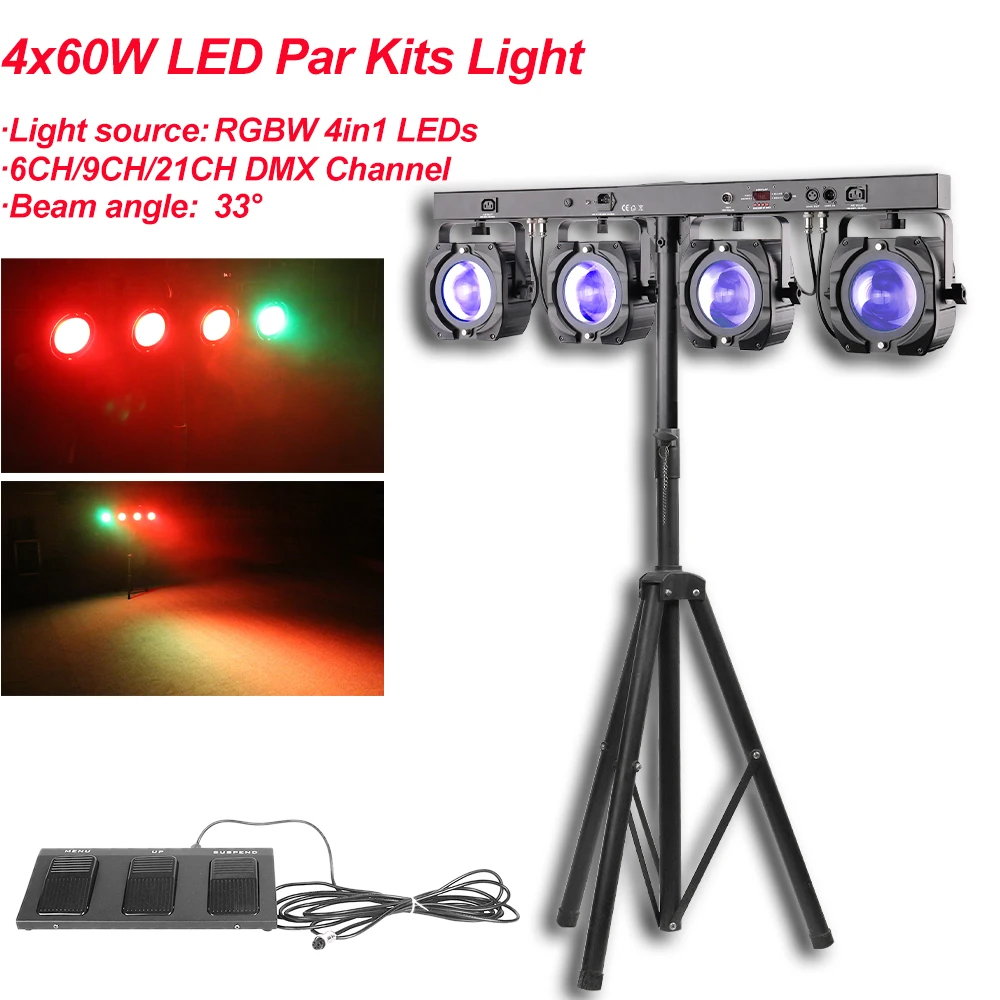 

LED Flat Par Kits светильник 4x60W RGBW 4 в 1 четыре головки Par Stage Light DMX512 Dj Equipment For Birthday Party украшения для дискотеки