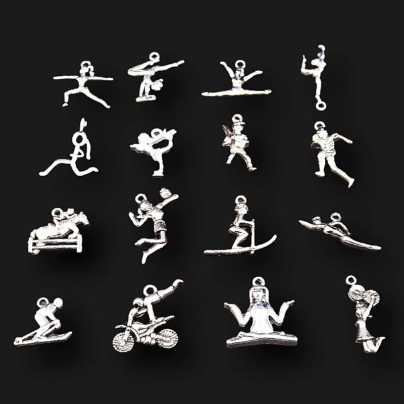 1pack Mix DIY Charm Gymnastics/Riding/Acrobatics/Baseball/Rugby/Swimming/Yoga/Volleyball/Skating/Running Sports Jewelry Pendant