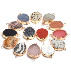 Natural Stone Agates Pendant Water Drop Shape Quartz Crystal Double Hole Connector Charms Jewelry Making DIY Necklace Bracelet