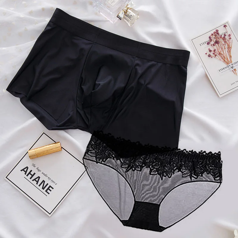 1PCS Couple Panties Sexy Lace Transparent Panties Cozy Lingerie Female Underwear Men Sex Ice Silk Underwear Couple Panties